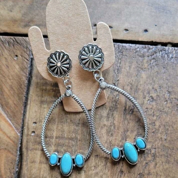 Western Silver Turquoise beaded hoop earrings 2/$30 - Picture 14 of 15